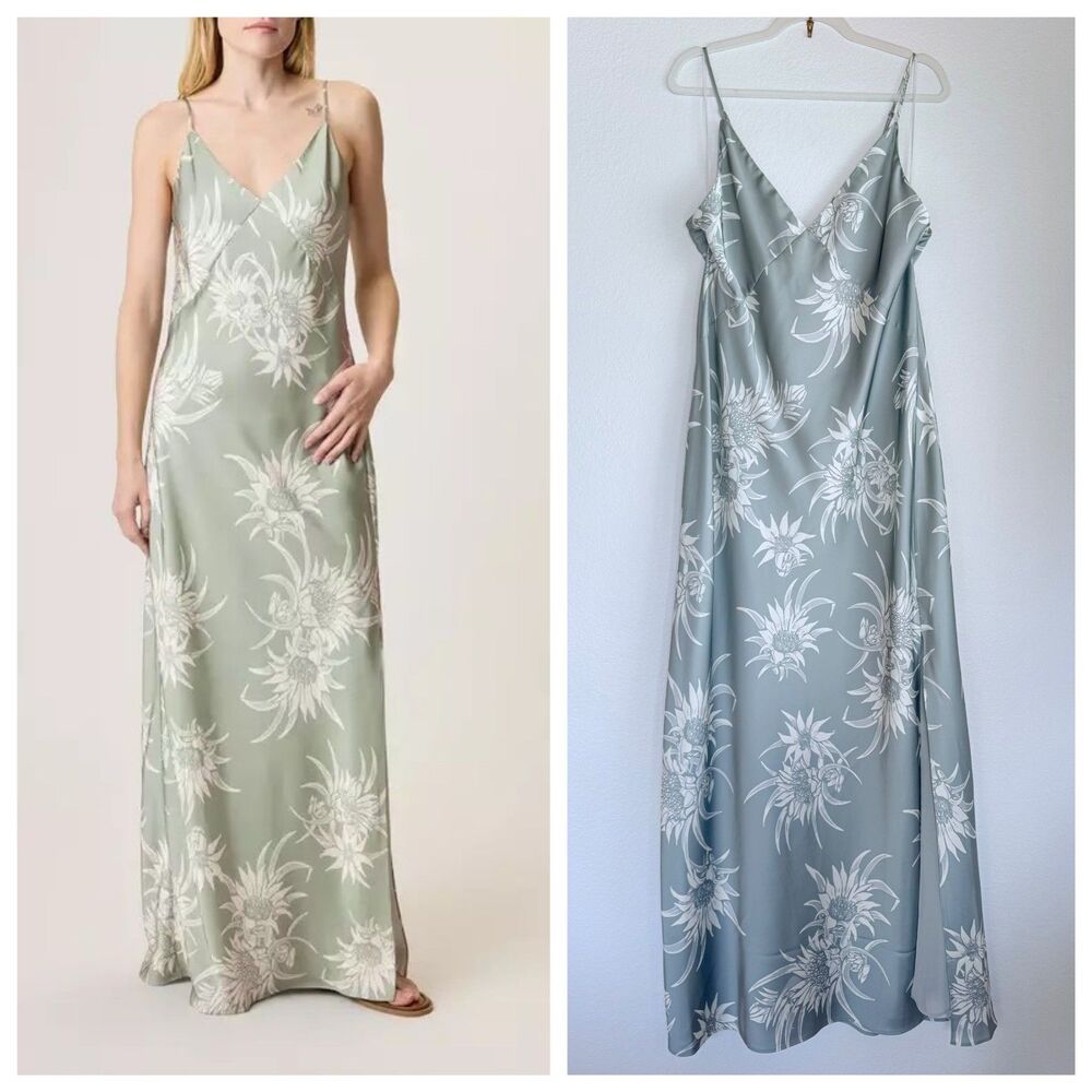 NWT Rag & Bone Rissa Maxi Slip Dress in Moss Green Multi Floral Size 12